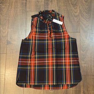 Festive plaid ruffle collar shirt